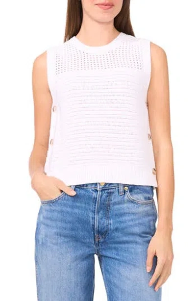 Halogen ® Open Stitch Sleeveless Cotton Side Button Sweater In White