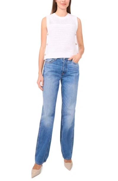 Halogen ® Open Stitch Sleeveless Cotton Side Button Sweater In White