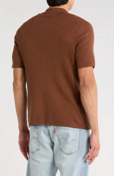 Abound Short Sleeve Button-up Sweater In Brown