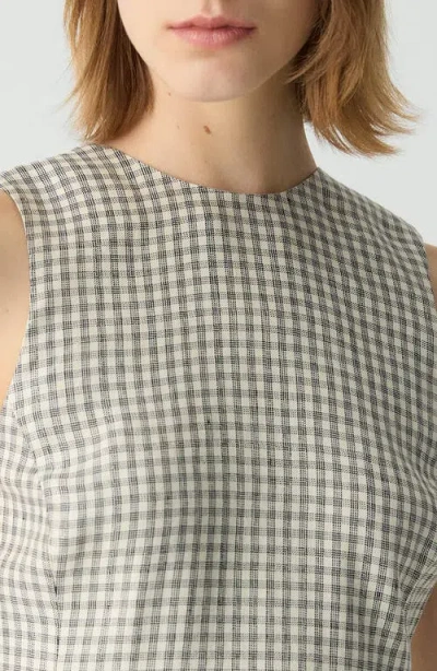 Theory Womens Check-print Sleeveless Linen-blend Midi Dress Cream Multi In Multi