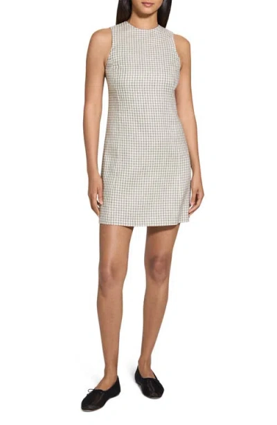 Theory Womens Check-print Sleeveless Linen-blend Midi Dress Cream Multi In Multi