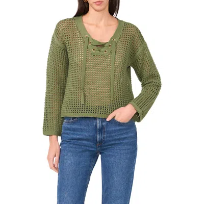 Two By Vince Camuto Open Stitch Lace-up Top In Green