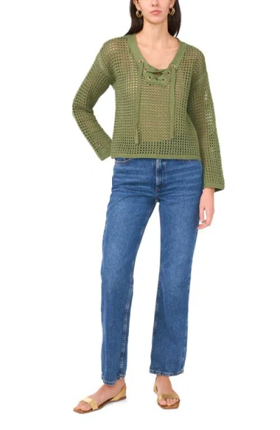 Two By Vince Camuto Open Stitch Lace-up Top In Green