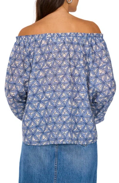 Two By Vince Camuto Floral Off The Shoulder Button-up Shirt In Blue