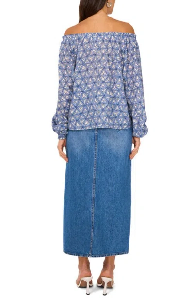 Two By Vince Camuto Floral Off The Shoulder Button-up Shirt In Blue