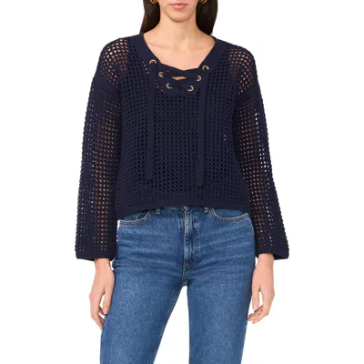Two By Vince Camuto Open Stitch Lace-up Top In Blue