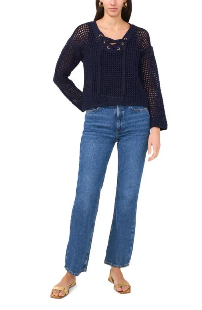 Two By Vince Camuto Open Stitch Lace-up Top In Blue