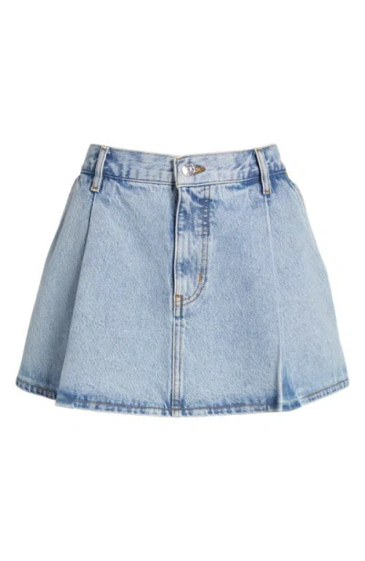 Frame Pleated Denim Mini Skirt In Outlaw In Blue