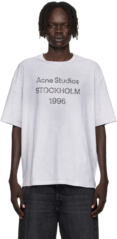 Acne Studios Exford Distressed Logo-print Organic Cotton-jersey T-shirt In Gray