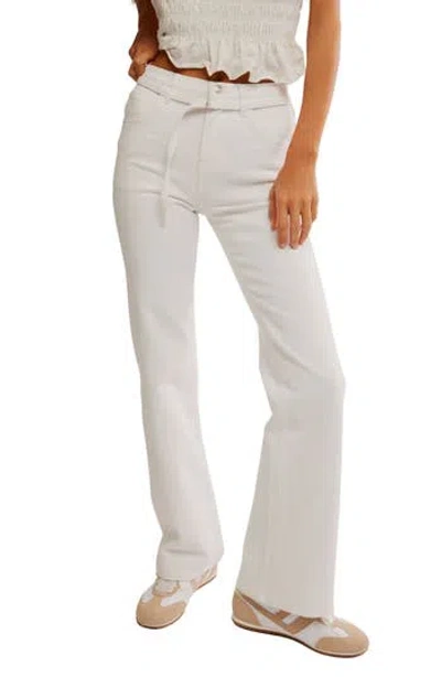 Free People Sabine Belted Slim Bootcut Jeans In White