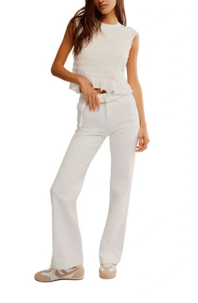 Free People Sabine Belted Slim Bootcut Jeans In White