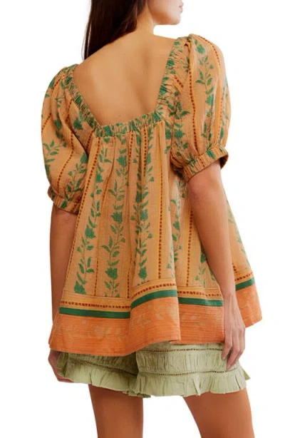 Free People Santorini Print Embroidered Puff Sleeve Tunic Top