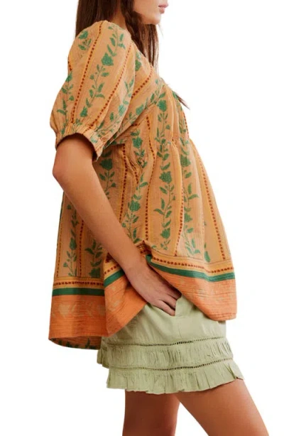 Free People Santorini Print Embroidered Puff Sleeve Tunic Top