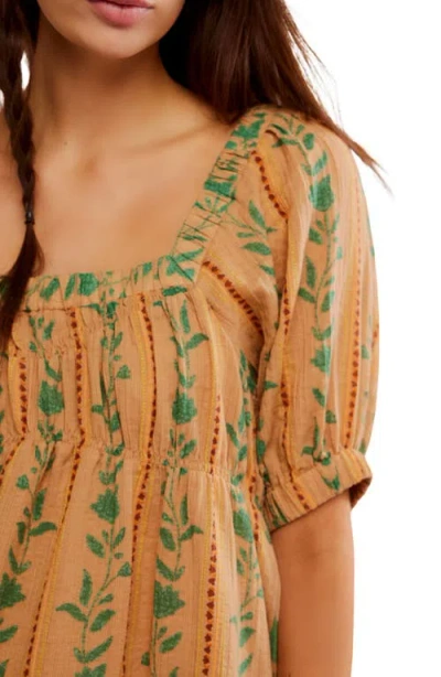 Free People Santorini Print Embroidered Puff Sleeve Tunic Top