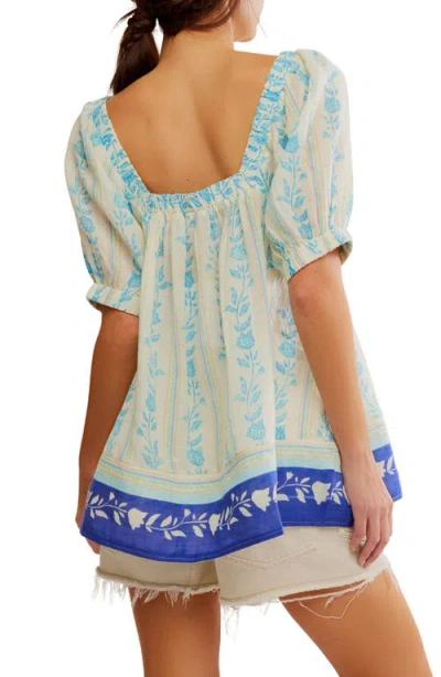 Free People Santorini Print Embroidered Puff Sleeve Tunic Top
