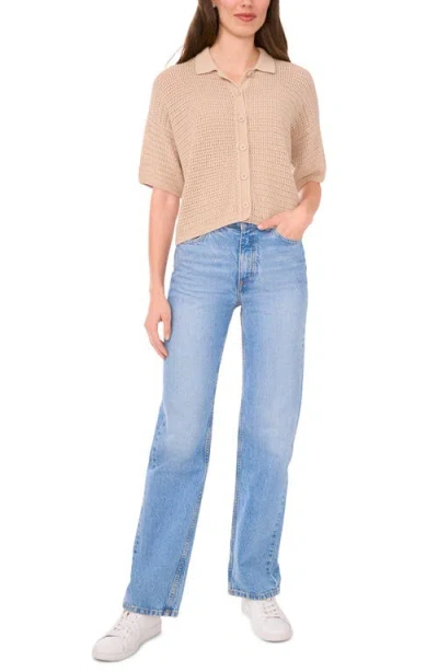Halogen ® Open Stitch Button-up Polo Sweater In Neutral