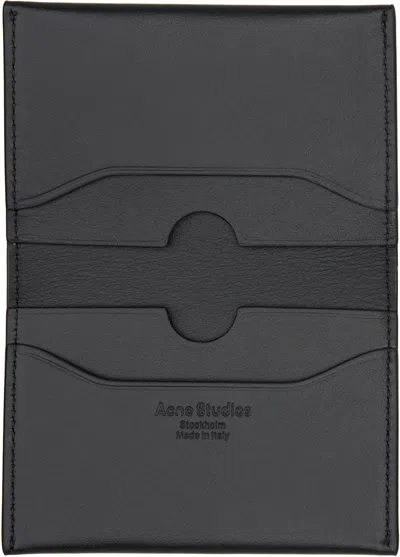 Acne Studios Navy Folded Leather Card Holder In Black