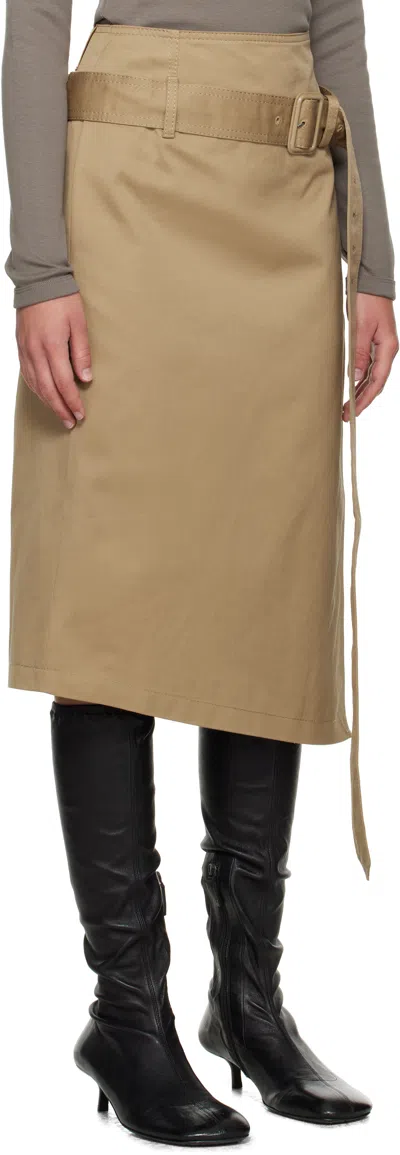 Acne Studios Beige Belted Twill Midi Skirt In Nude