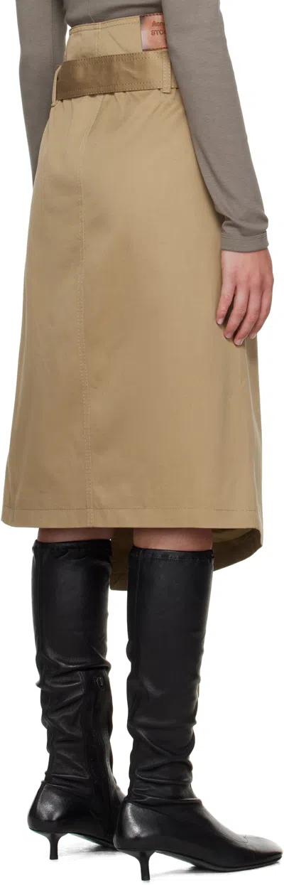 Acne Studios Beige Belted Twill Midi Skirt In Nude