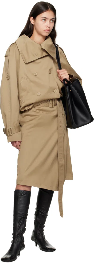 Acne Studios Beige Belted Twill Midi Skirt In Nude