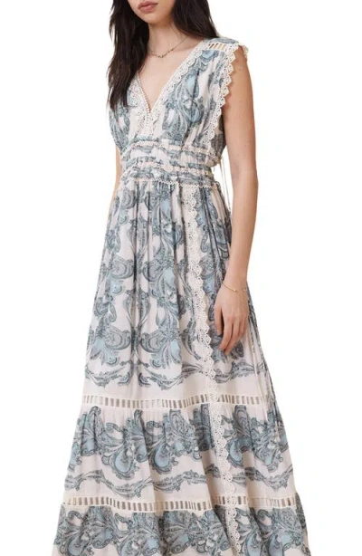 Allsaints Xanthe Lace-trimmed Maxi Dress In Lita Soft Blue