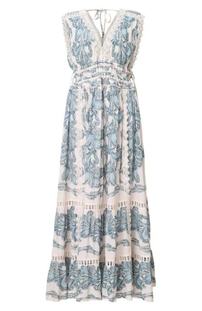 Allsaints Xanthe Lace-trimmed Maxi Dress In Lita Soft Blue