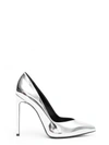 Saint Laurent Classic Paris Skinny 105 Escarpin V Pump In Silver Metallic Faux Leather In Argento