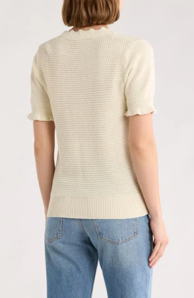 Melrose And Market Scalloped Short Sleeve Cotton Blend Sweater In Neutral