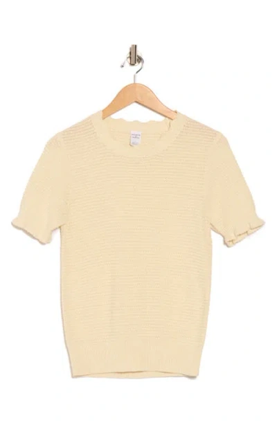 Melrose And Market Scalloped Short Sleeve Cotton Blend Sweater In Neutral