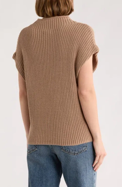 Leith Mock Neck Cap Sleeve Cotton Blend Sweater In Brown