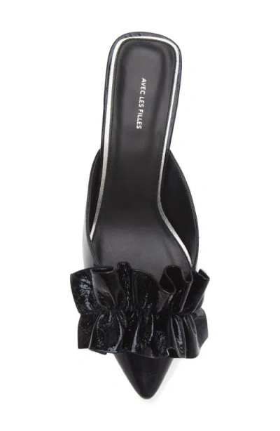 Kaanas Bella Ruffle Kitten Heel Mule In Black