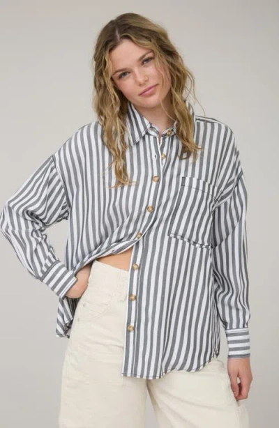 Blu Pepper Stripe Button Down Top In Black