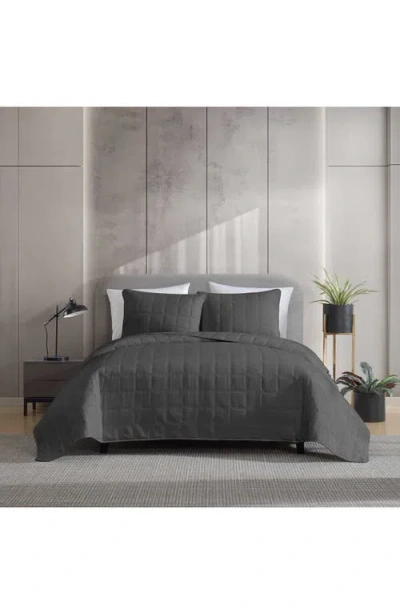 Kenneth Cole Reaction Stonewashed Solid Microfiber Quilt & Sham Set In Gray