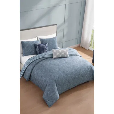 Bebejan Blue Geo Lines 5-piece Reversible Comforter Set In Blue