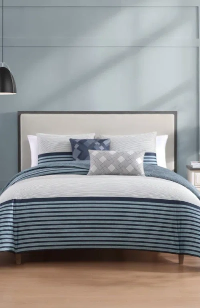 Bebejan Blue Geo Lines 5-piece Reversible Comforter Set In Blue