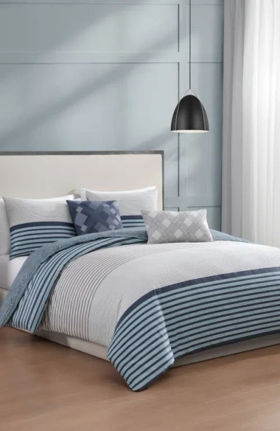 Bebejan Blue Geo Lines 5-piece Reversible Comforter Set In Blue