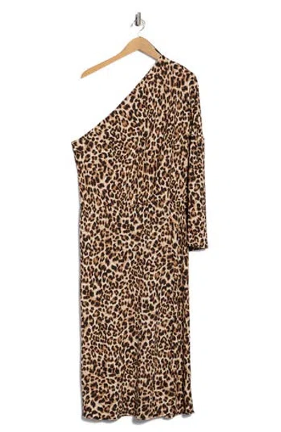Renee C Leopard Print One-shoulder Midi Dress In Multi