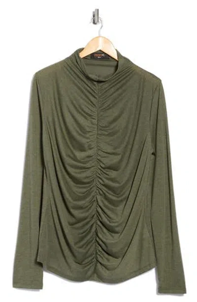 Renee C Mock Neck Ruched Knit Top In Green