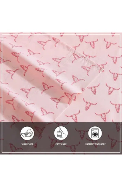 Wrangler Steer Skull Print Microfiber Sheet Set In Pink