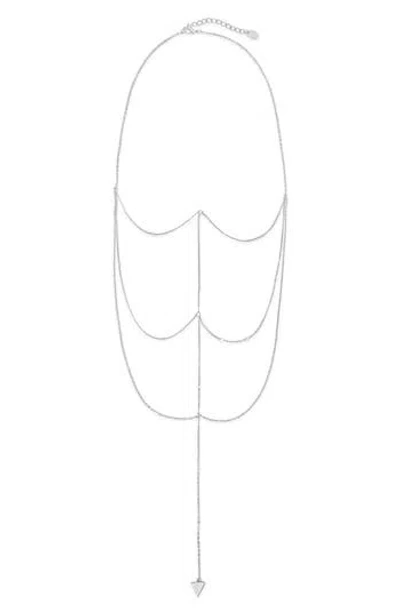 Sterling Forever Triple Layer Triangle Drop Chain Necklace In Silver