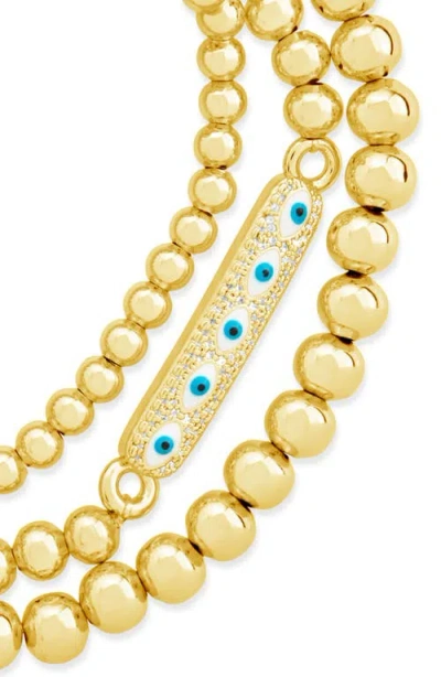 Sterling Forever 14k Plated Cz Evil Eye Set Of 3 Bracelet In Gold