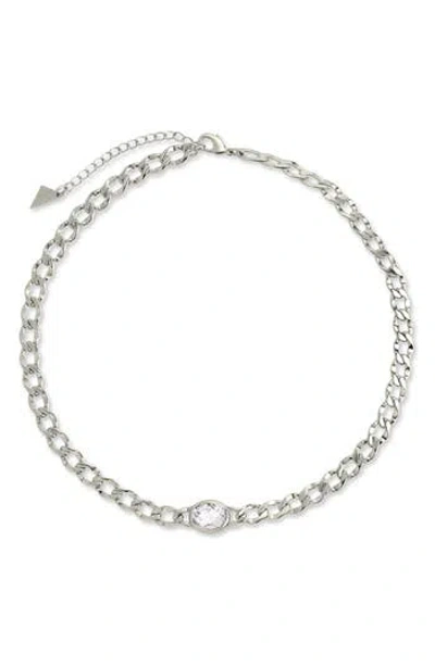 Sterling Forever Rebel Station Cubic Zirconia Curb Chain Necklace In White