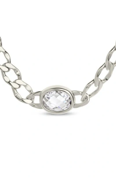 Sterling Forever Rebel Station Cubic Zirconia Curb Chain Necklace In White
