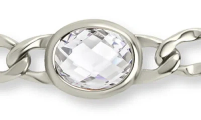 Sterling Forever Rebel Station Cubic Zirconia Curb Chain Necklace In White