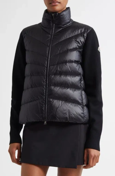 Moncler Womens Black Funnel-neck Brand-patch Regular-fit Shell-down Jacket In Black