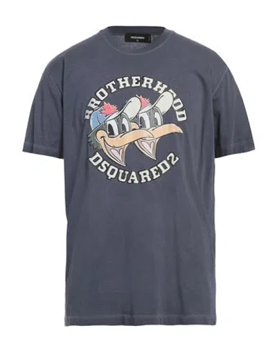 Dsquared2 Man T-shirt Navy Size M Cotton In Gray