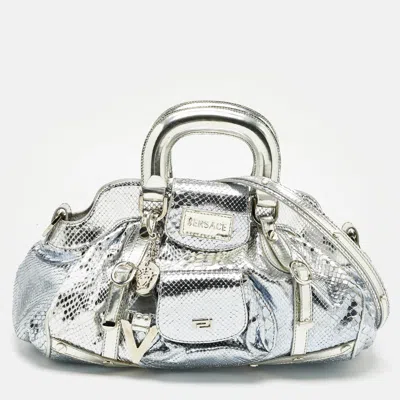 Pre-owned Versace Bluish Silver Python Frame Satchel