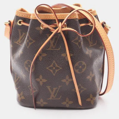 Pre-owned Louis Vuitton Nano Noe Brown Monogram Canvas Leather Shoulder Bag