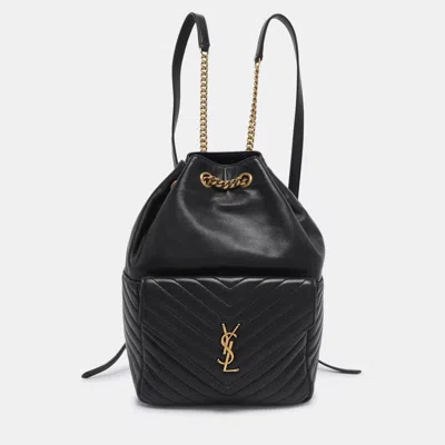 Pre-owned Saint Laurent Black Leather Joe Drawstring Backpack