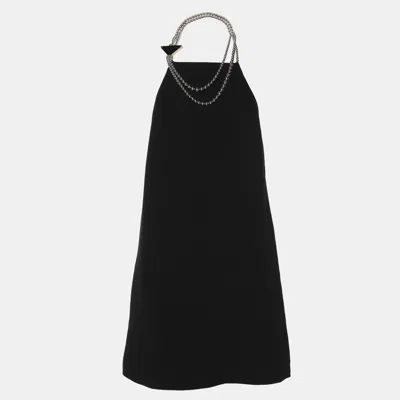 Pre-owned Prada Black Crepe Cady Chain Halter Neck Dress S